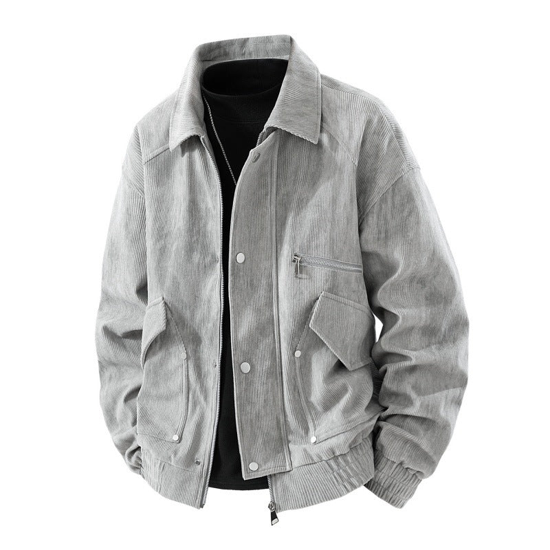 Männer's Corduroy Blouson mit Reißverschluss, Brustreißverschluss, Klappen- und Reißverschlusstaschen sowie elastischen Bündchen – Taviero