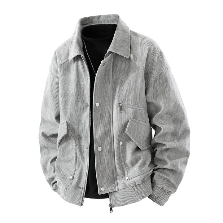 Männer's Corduroy Blouson mit Reißverschluss, Brustreißverschluss, Klappen- und Reißverschlusstaschen sowie elastischen Bündchen – Taviero