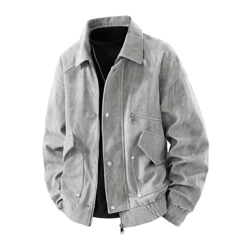 Männer's Corduroy Blouson mit Reißverschluss, Brustreißverschluss, Klappen- und Reißverschlusstaschen sowie elastischen Bündchen – Taviero
