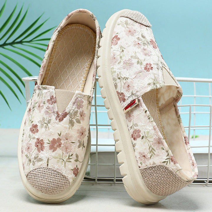 Damen nan floraler Slip-On Freizeit-Slipper mit gestrickter Zehenkappe und stoßdämpfender Leichtsohle Echo Archiv