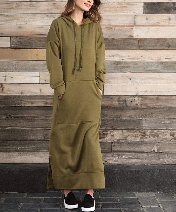 Damen nan langes Kapuzen-Sweatkleid mit Kängurutasche, Seitenschlitzen und lockerer Oversize-Passform Echo Archiv