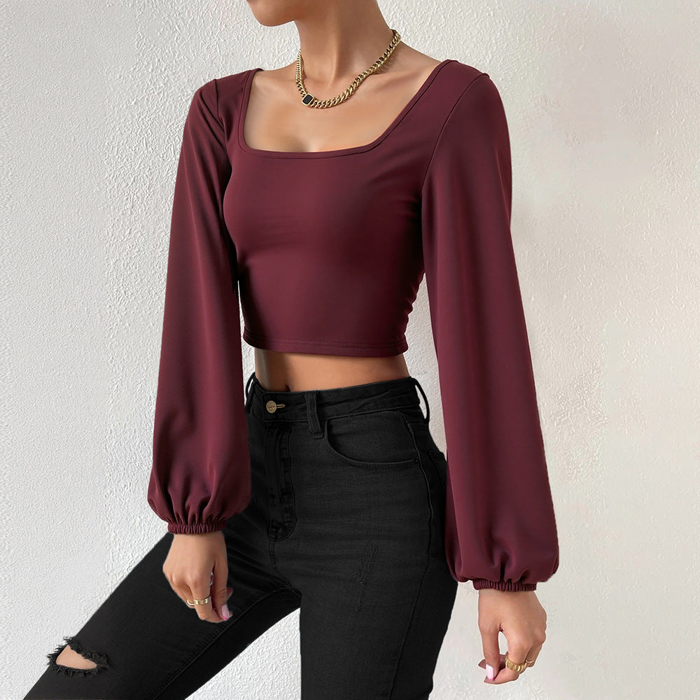 Damen formgebendes Cropped-Top mit quadratischem Ausschnitt und Ballonärmeln – Avérine