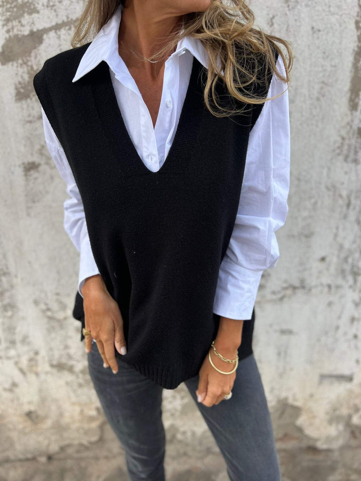 Damen lässiger Strickpullover mit V-Ausschnitt Echoarchiv