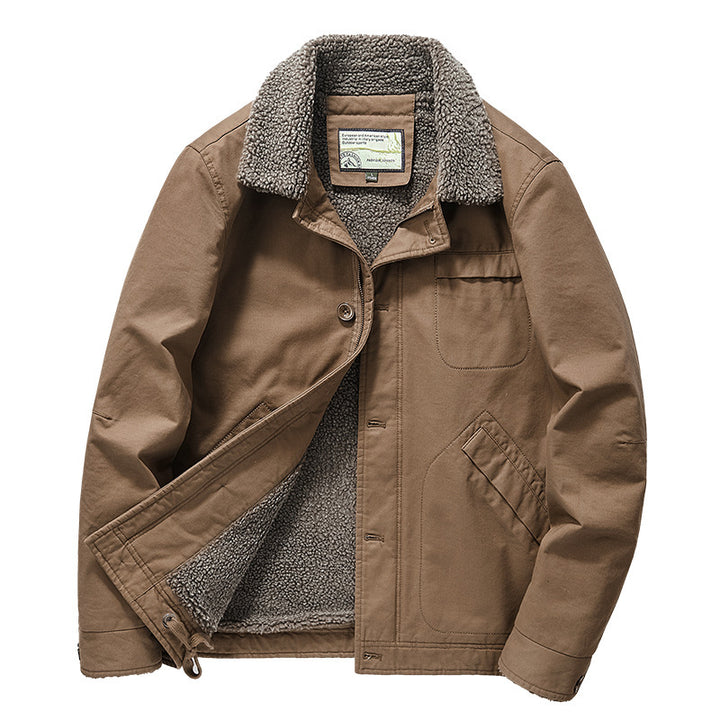Herren gefütterte Canvas-Arbeitsjacke mit Sherpa‑Innenfutter und Hemdkragen Echo Archiv