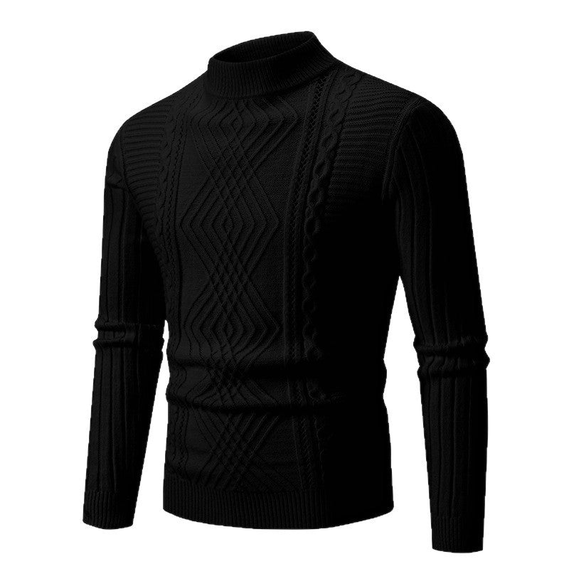 Herren eleganter Strickpullover mit modernem Zopfdesign und hohem Kragen Echoarchiv