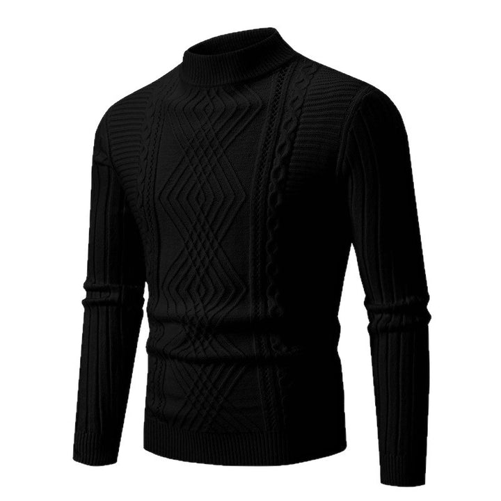 Herren eleganter Strickpullover mit modernem Zopfdesign und hohem Kragen Echoarchiv