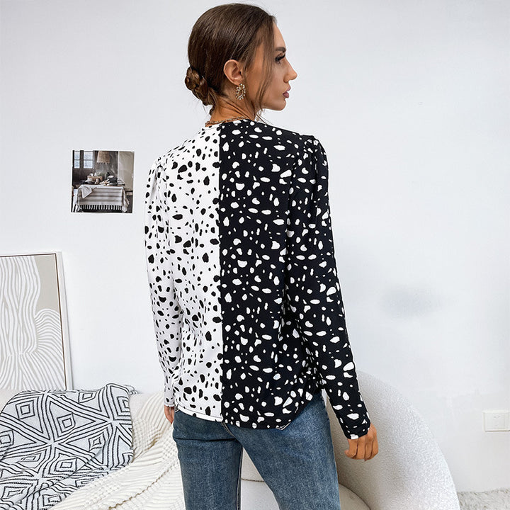 Damen Leichte Langarm-Bluse mit diagonaler Zweifarben-Optik und Tupfenmuster Echoarchiv