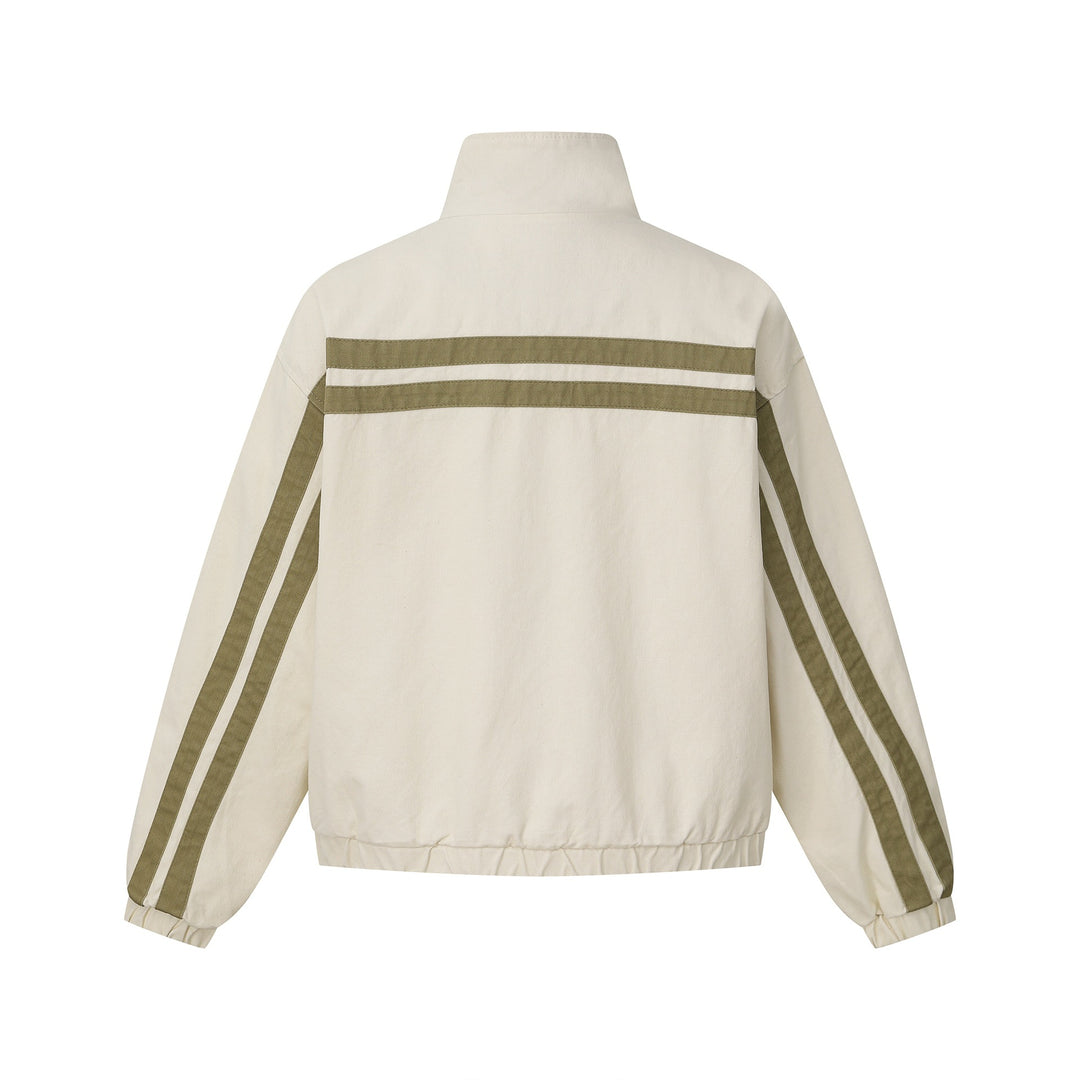 Unisex Kurz geschnittene Boxy-Blousonjacke mit Stehkragen und horizontalen Brustpaspeln Echoarchiv