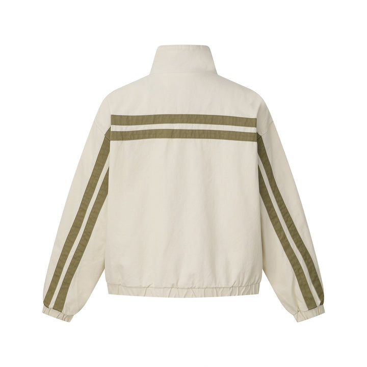 Unisex Kurz geschnittene Boxy-Blousonjacke mit Stehkragen und horizontalen Brustpaspeln Echoarchiv