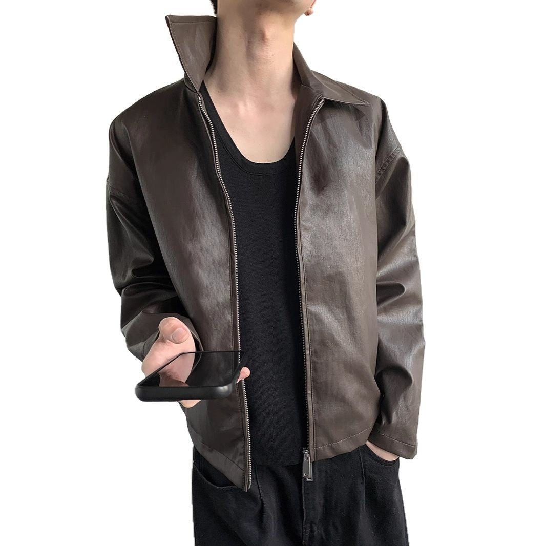 Herren lässige Kunstlederjacke mit klassischem Kragen Echoarchiv