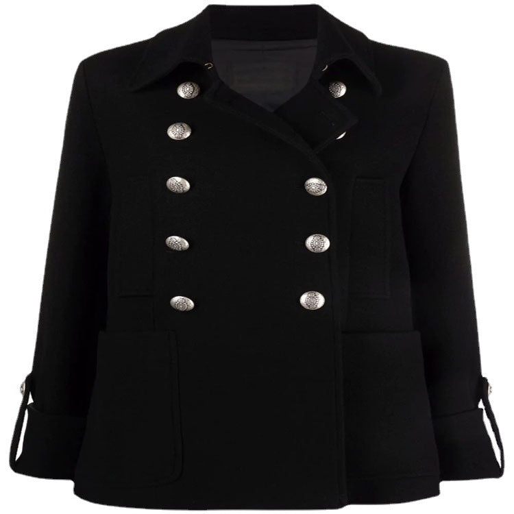 Damen Kurzer Boxy‑Wollmix‑Mantel im Military‑Look mit Zierrundknöpfen Echoarchiv
