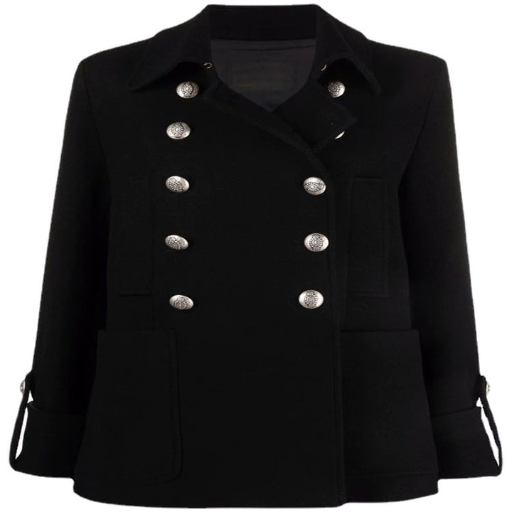 Damen Kurzer Boxy‑Wollmix‑Mantel im Military‑Look mit Zierrundknöpfen Echoarchiv