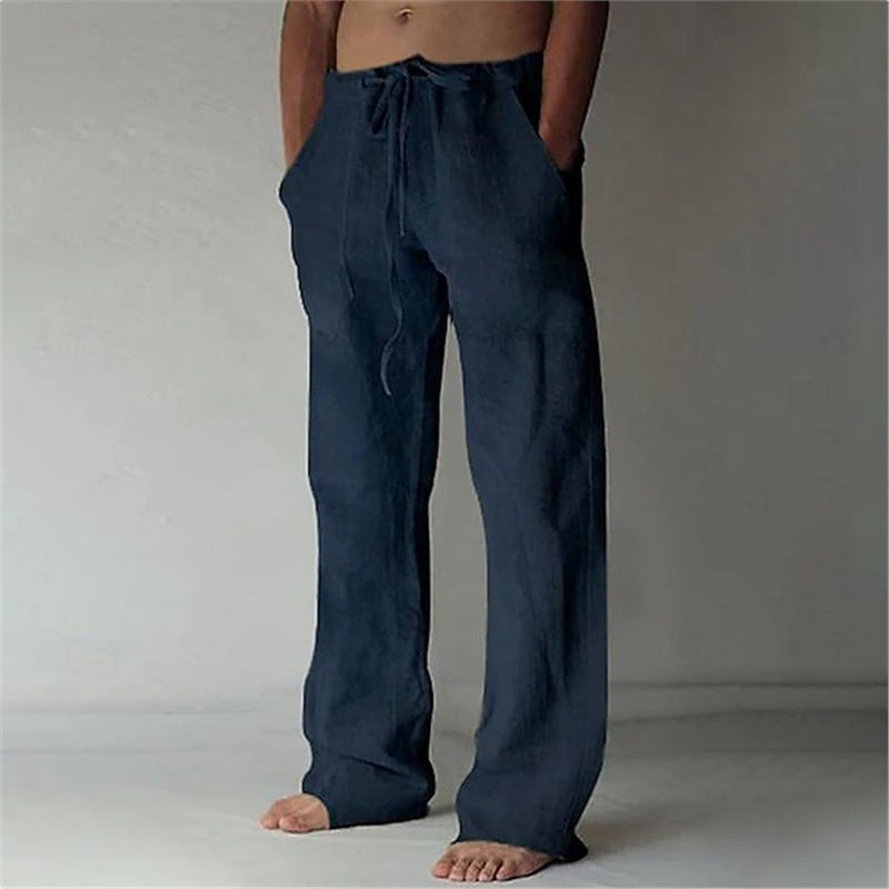 Herren lässige Leinenhose mit adjustablem Bund und seitlichen Taschen Echoarchiv