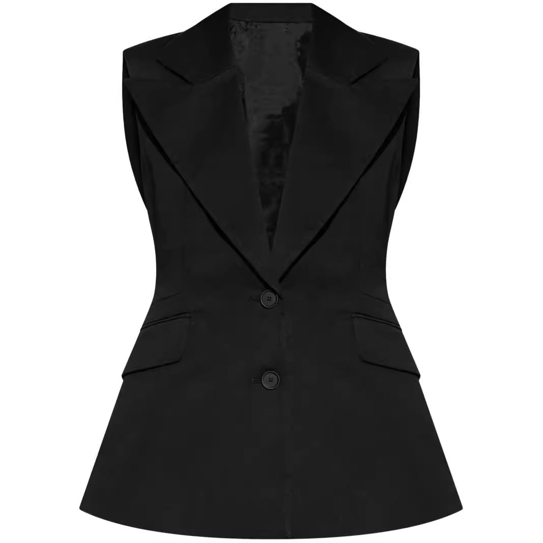 Damen Ärmelloser Blazer mit markantem Schalkragen und taillierter Silhouette Echoarchiv