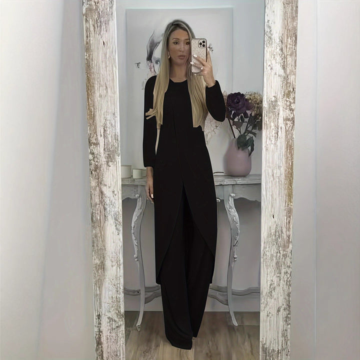 Damen Elegantes Maxikleid mit Wickeloptik, asymmetrischer Drapierung und vorderem Schlitz Echoarchiv