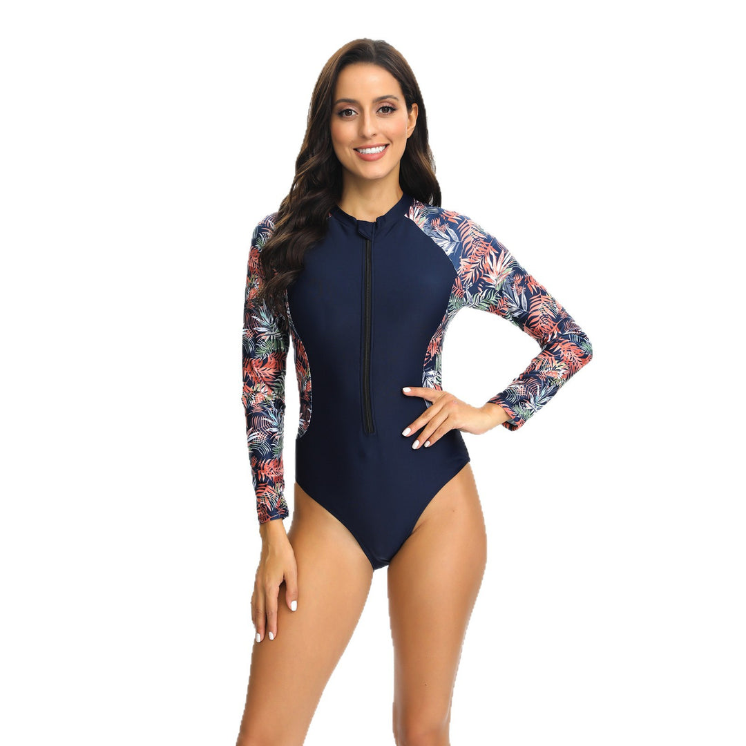 Damen Langarm Schwimmanzug mit floralem Design und hohem Kragen Echo Archiv