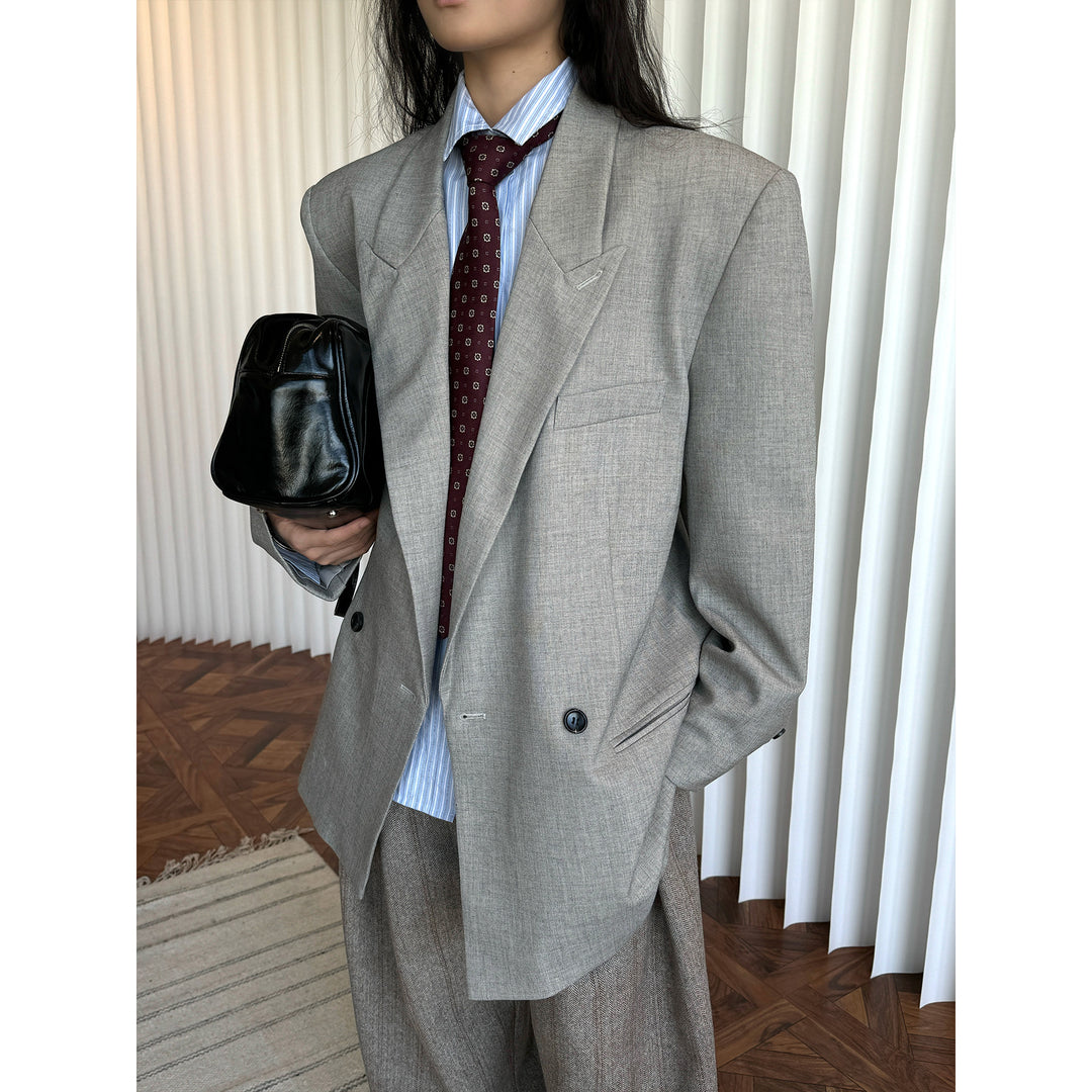 Damen Oversized zweireihiges Sakko mit strukturierter Schulter und langem Schnitt Echoarchiv