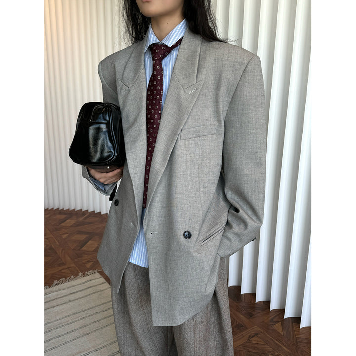 Damen Oversized zweireihiges Sakko mit strukturierter Schulter und langem Schnitt Echoarchiv
