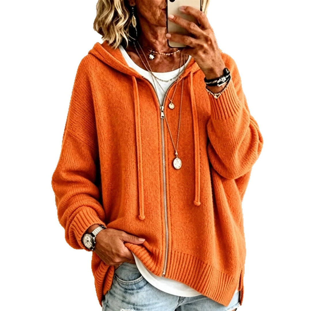 Damen Oversize Kapuzen-Zip-Cardigan aus weichem Feinstrick – Auréline