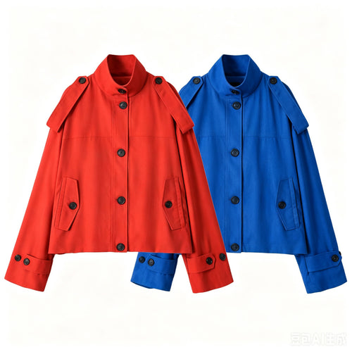 Damen Kurzer Trenchcoat mit Stehkragen und Schulterklappen Echo Archiv