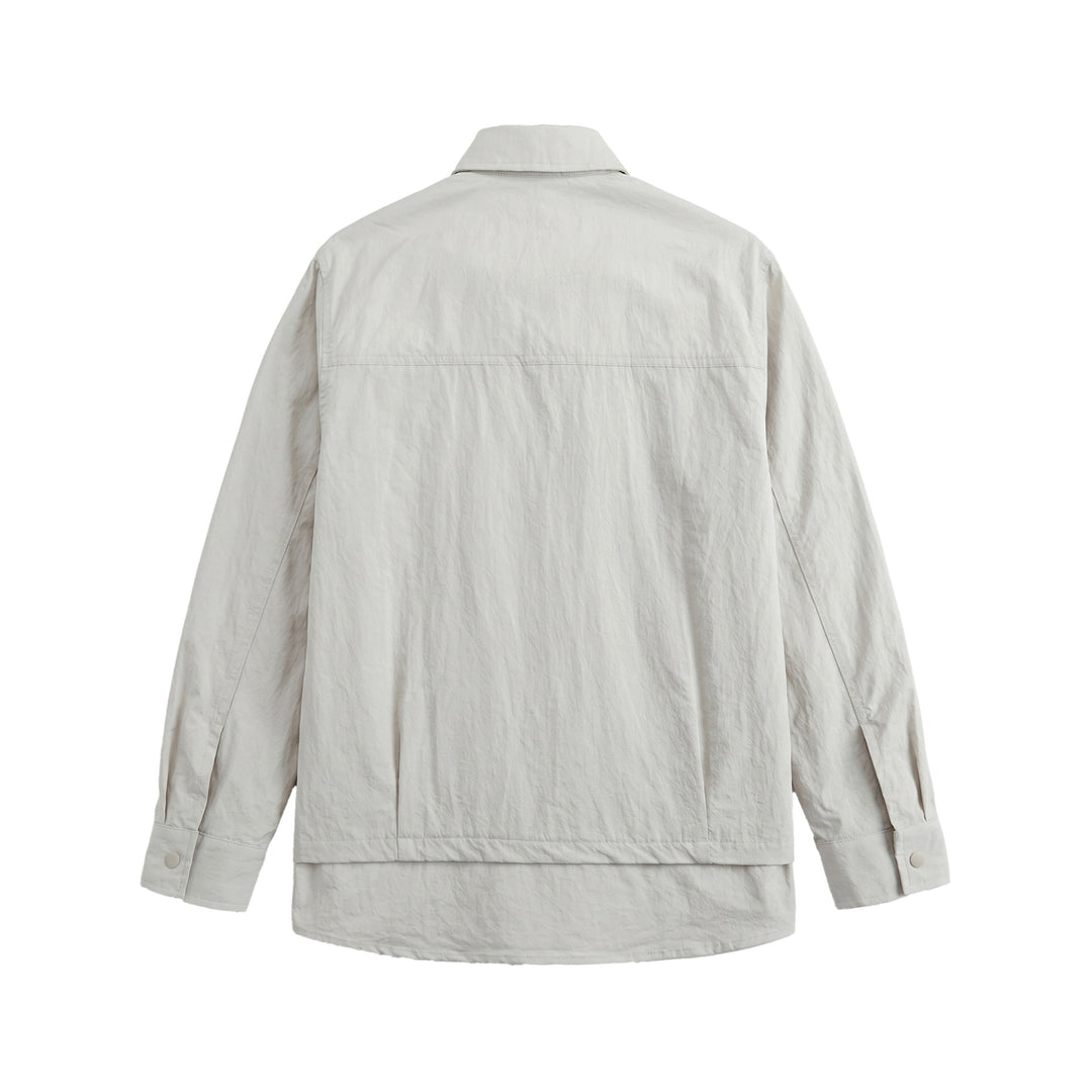 Unisex Oversize Hemdjacke mit Druckknöpfen, Kentkragen und Brust‑Welttasche Echoarchiv