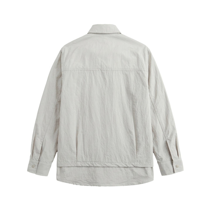 Unisex Oversize Hemdjacke mit Druckknöpfen, Kentkragen und Brust‑Welttasche Echoarchiv