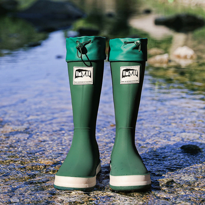 Damen kniehohe wasserdichte Gummistiefel mit verstellbarem Kordelabschluss Echoarhiv – Lioré
