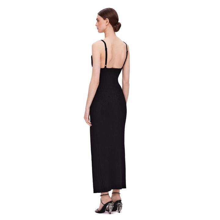 Damen figurbetontes Maxi-Kleid mit raffiniertem Schlitz und gepolsterten Trägern Echo Archiv