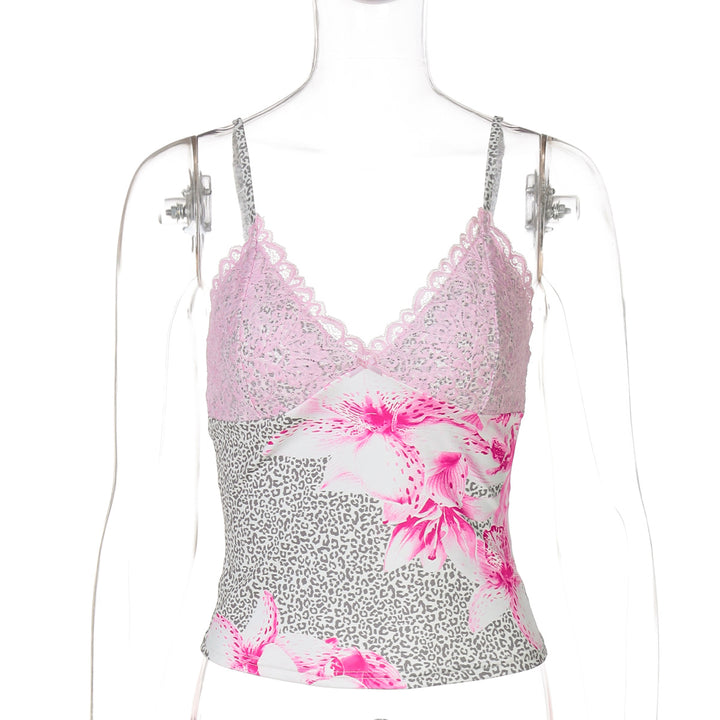 Damen Spaghettiträger Top mit Blumenmuster und Spitze Echo Archiv