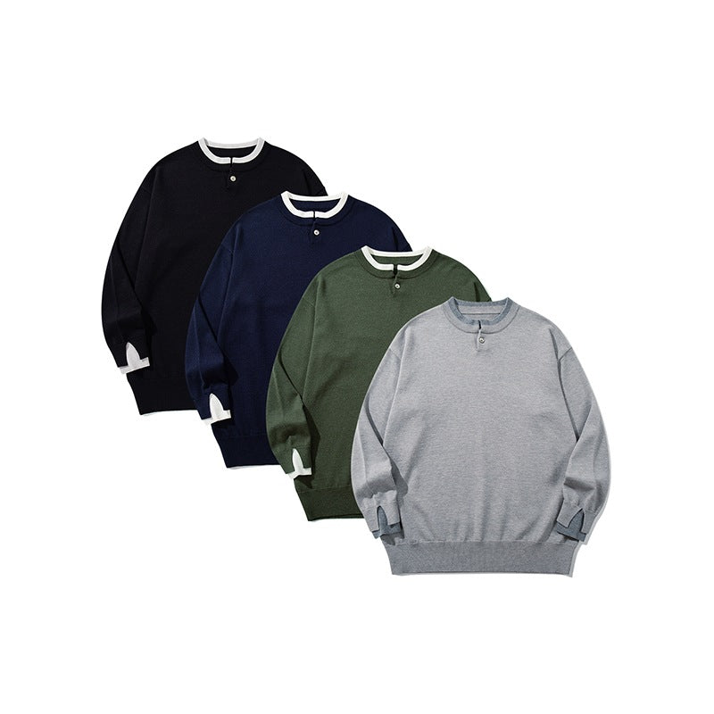 Unisex Oversize-Strickpullover mit kurzer Henley-Knopfleiste und Daumenloch-Manschetten Echoarchiv