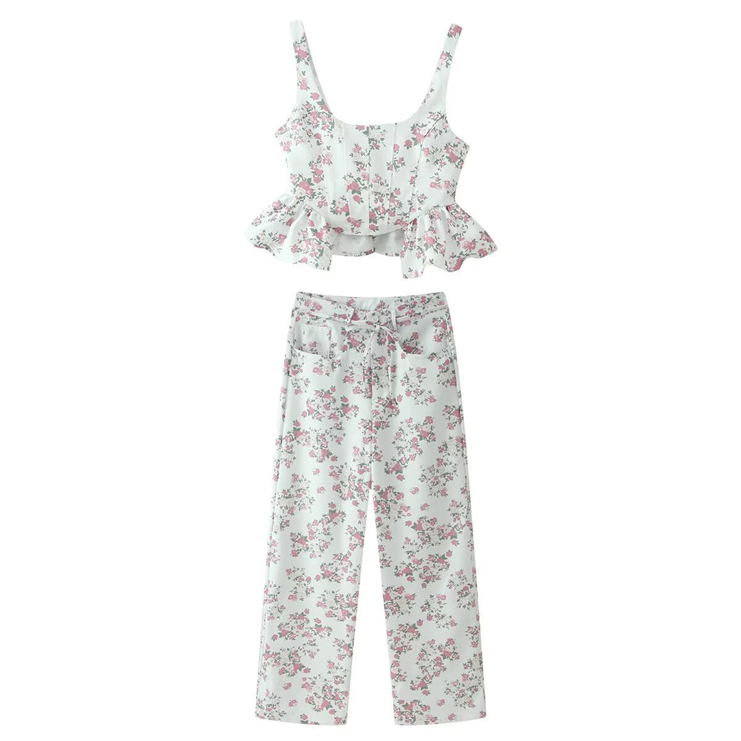 Damen Oberteil und Hose Set mit floralem Design und voluminösem Schnitt Echo Archiv