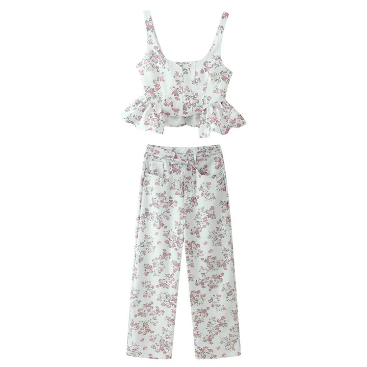 Damen Oberteil und Hose Set mit floralem Design und voluminösem Schnitt Echo Archiv