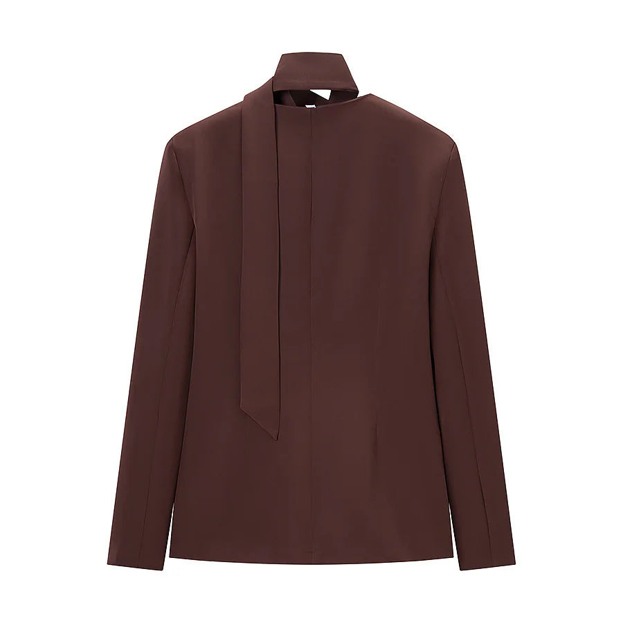 Damen taillierter Blazer mit Schalkragen-Schleife und V-Ausschnitt – Valéne