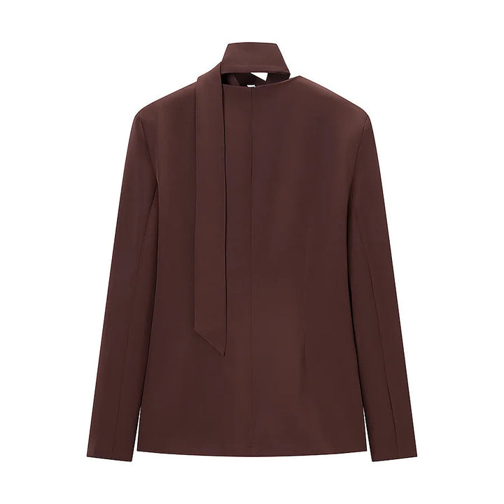 Damen taillierter Blazer mit Schalkragen-Schleife und V-Ausschnitt – Valéne