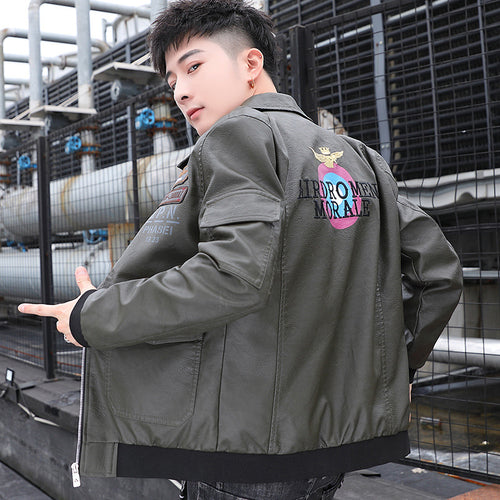 Herren Aviator‑Bomberjacke im Military‑Style mit großem Rückenpatch und Ärmeltasche Echoarchiv