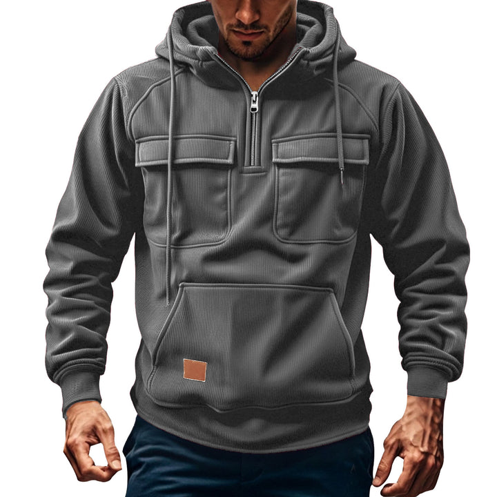 Herren Fleecepullover mit angezipptem Kragen und praktischen Taschen Echoarchiv