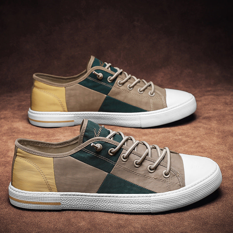 Herren Lässige Low‑Top Canvas‑Sneaker mit geometrischem Colorblock‑Design und verstärkter Zehenkappe Echoarchiv