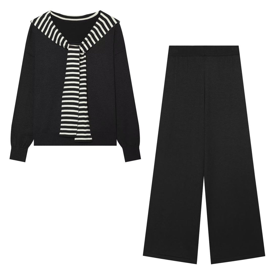 Damen Strick-Lounge-Set mit maritimen Schal-Detail und hoher Taille Echo Archiv