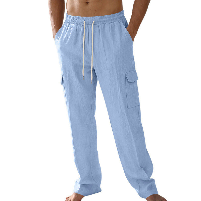 Herren Cargo-Strandhose aus Leinenmix mit elastischem Bund und Kordelzug – Bravaro