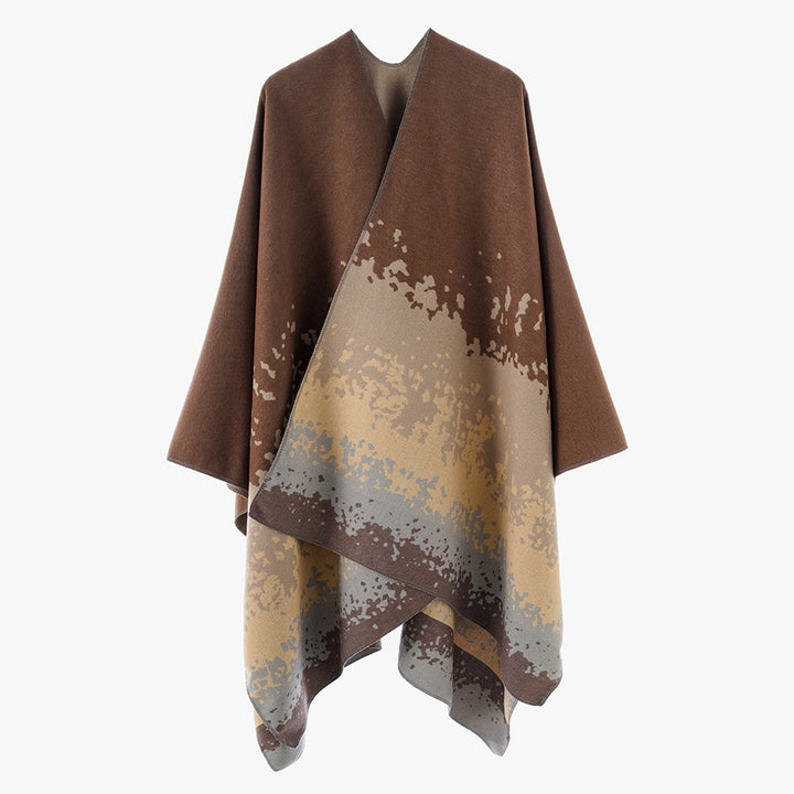 Damen Oversize Cape‑Stola im Doppelgewebe mit abstraktem Punktjacquard Echo Archiv