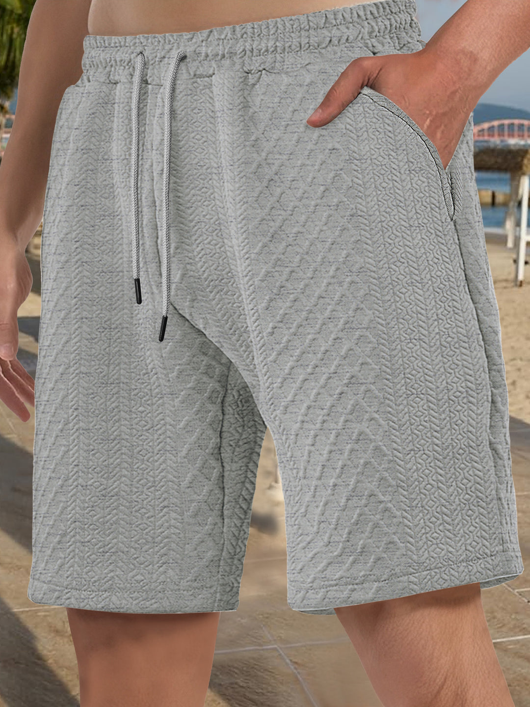 Herren nan strukturierte Strand-Bermuda aus Waffeljersey mit elastischem Kordelbund und schrägen Eingrifftaschen Echo Archiv