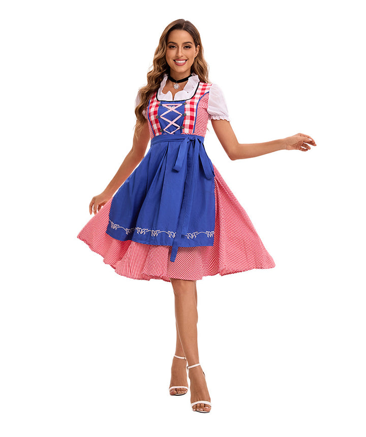 Damen nan traditionelles Dirndlkleid mit tailliertem Mieder, Schnürung vorn und beiliegender Schürze Echo Archiv