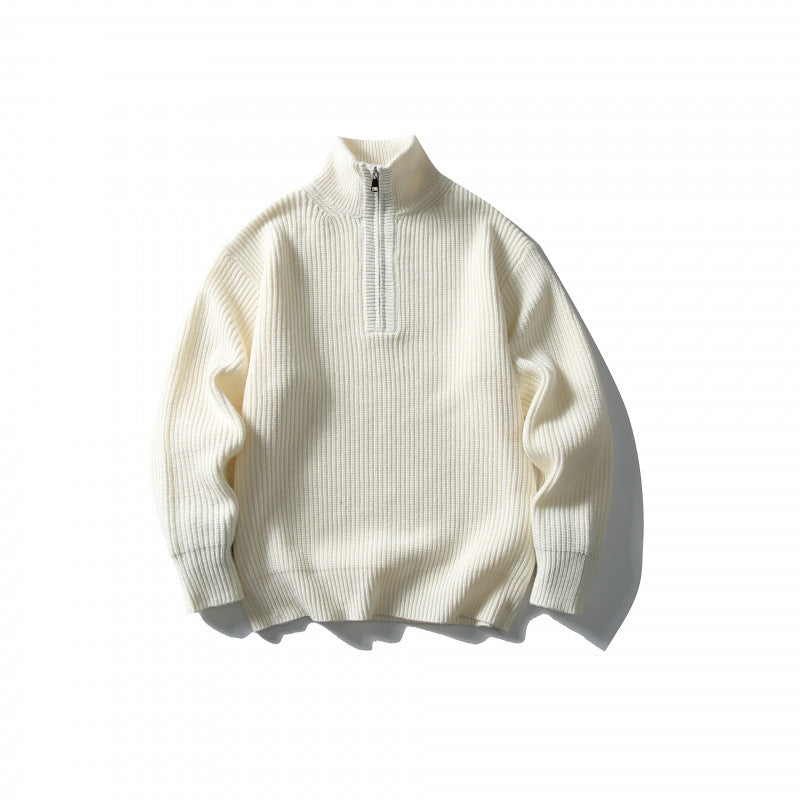 Unisex Strukturierter Halbzip-Strickpullover mit hohem Stehkragen und geripptem Rippstrick Echo Archiv