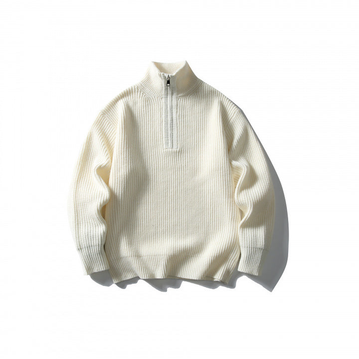 Unisex Strukturierter Halbzip-Strickpullover mit hohem Stehkragen und geripptem Rippstrick Echo Archiv