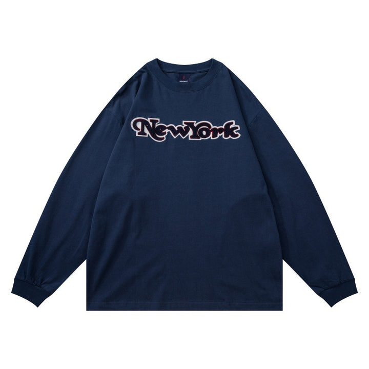 Unisex Oversize-Langarmshirt mit Chenille-Logo und Rundhalsausschnitt Echoarchiv