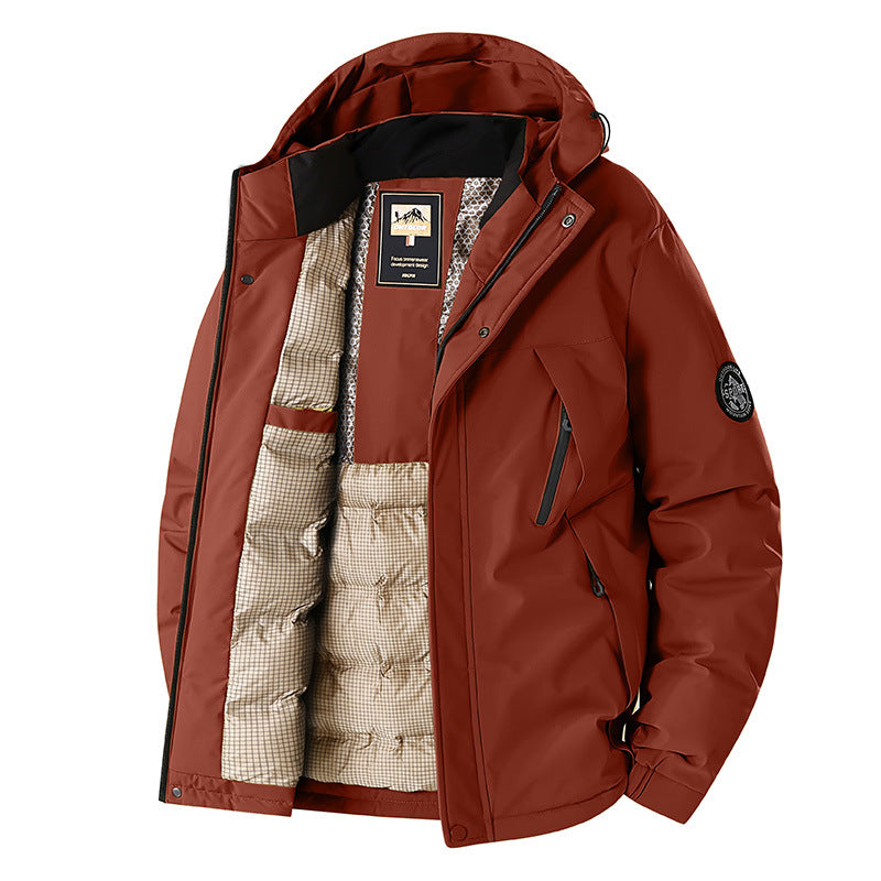 Herren Winddichte Thermo-Parka mit abnehmbarer Kapuze, Stehkragen & versteckten Reißverschlusstaschen Echoarchiv
