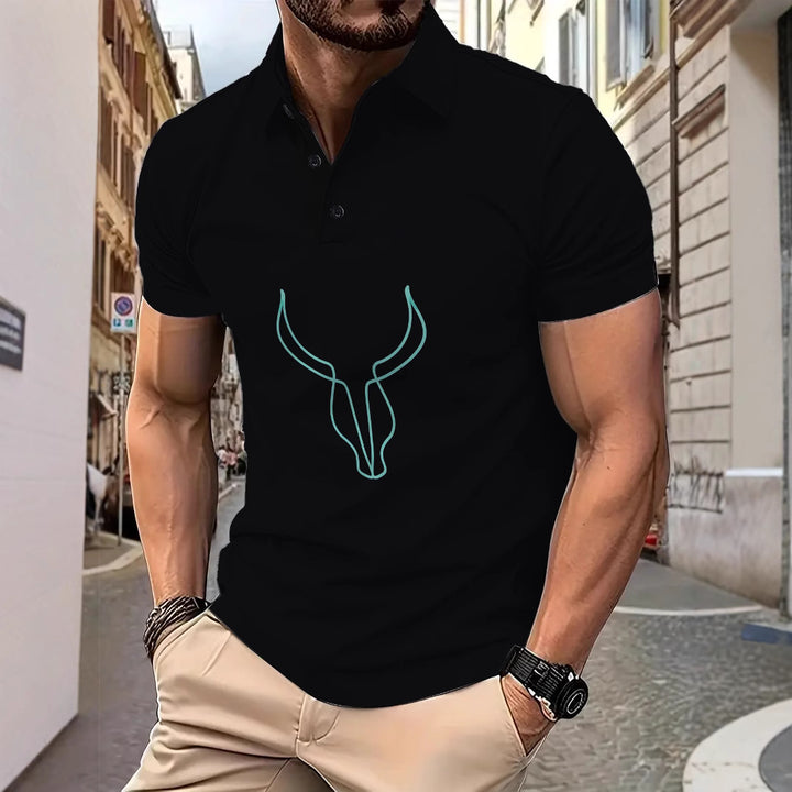 Herren Polohemd mit kreativem Hornmotiv Echoarchiv