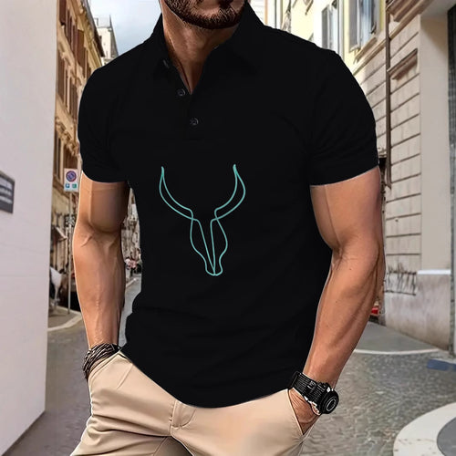 Herren Polohemd mit kreativem Hornmotiv Echoarchiv