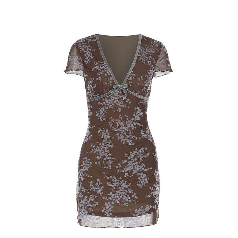 Damen sexy Mini-Kleid mit floralem Spitzenmuster und tiefem V-Ausschnitt Echo Archiv