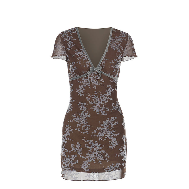 Damen sexy Mini-Kleid mit floralem Spitzenmuster und tiefem V-Ausschnitt Echo Archiv
